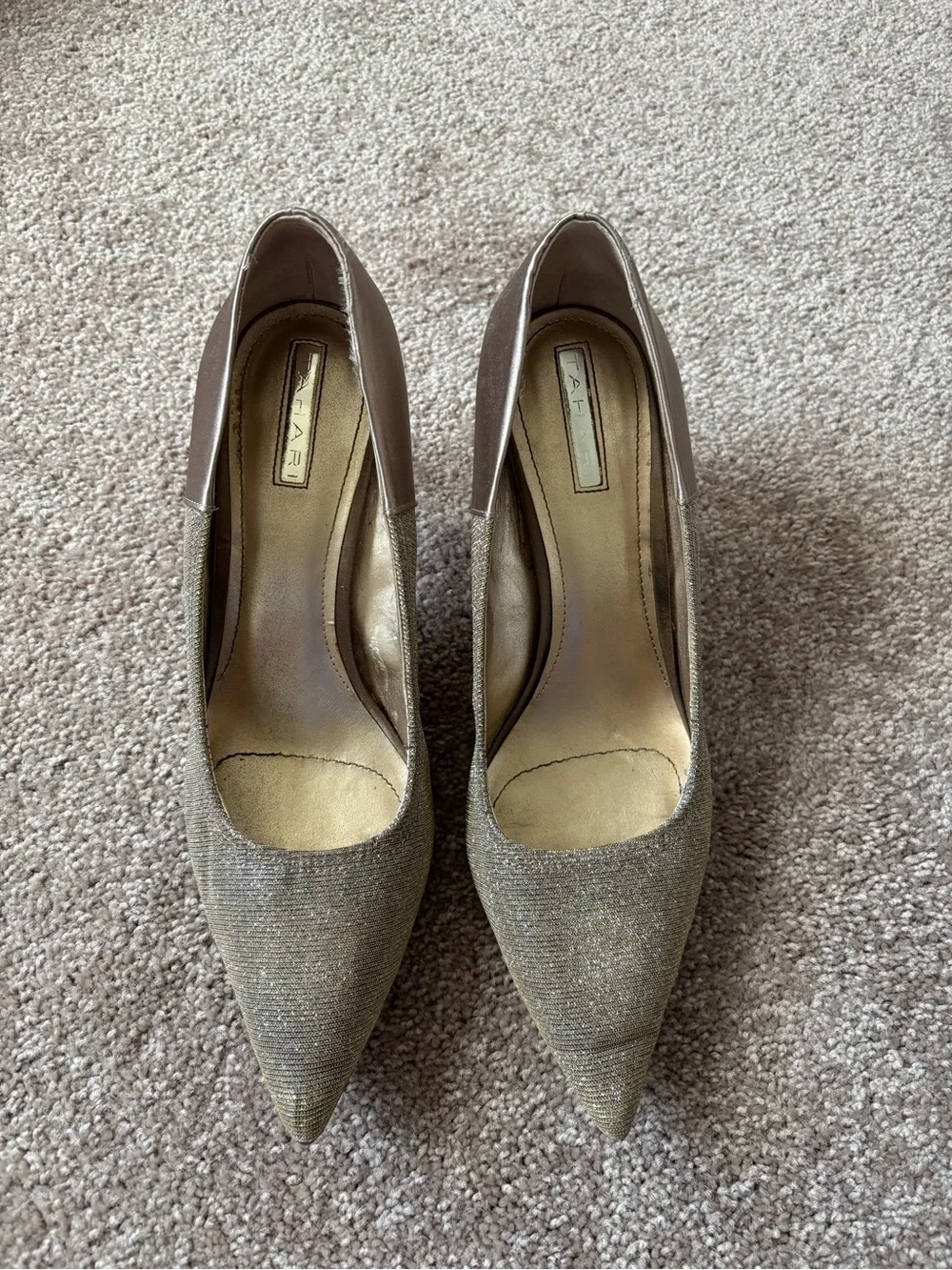 Tahari Pointed-Toe Women's Heels in Shimmery Gold and Taupe